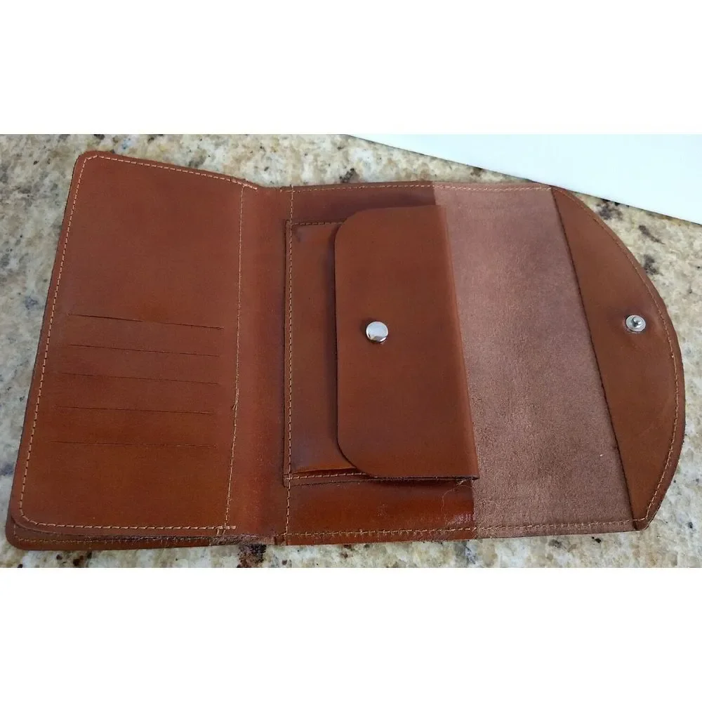 SWIB Top Grain Leather Check Book Wallet Clutch Rustic Snap Close USA Vintage‎